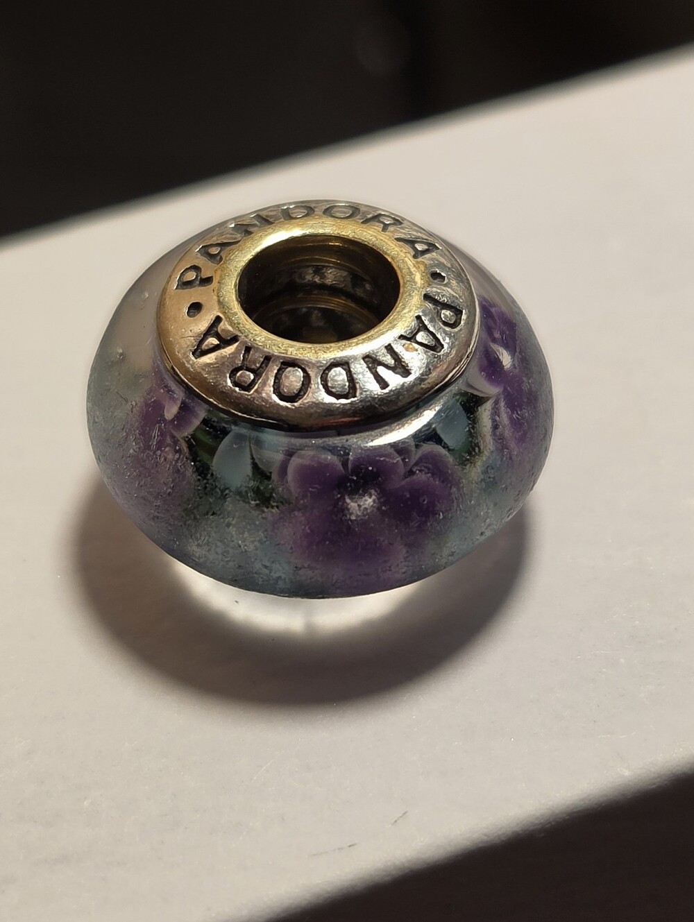 Pandora Frosted Floral Murano Glass Charm - Purple Flowers